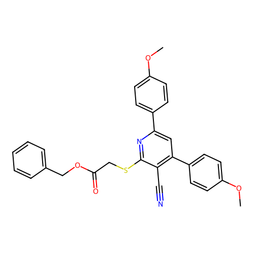 Benzyl {[3-cyano-4,6-bis(4-methoxyphenyl)pyridin-2-yl]sulfanyl}acetate structure