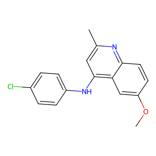 N-(4-chlorophenyl)-6-methoxy-2-methylquinolin-4-amine structure