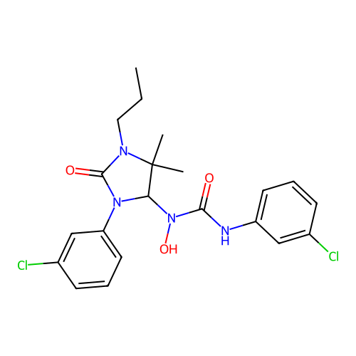 3-(3-chlorophenyl)-1-[3-(3-chlorophenyl)-5,5-dimethyl-2-oxo-1-propylimidazolidin-4-yl]-1-hydroxyurea structure