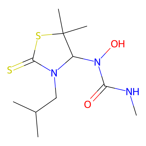 1-Hydroxy-1-(3-isobutyl-5,5-dimethyl-2-thioxothiazolidin-4-yl)-3-methylurea structure