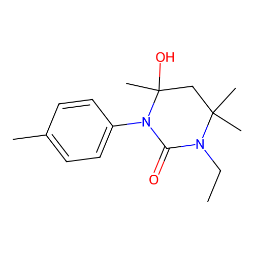 1-ethyl-4-hydroxy-4,6,6-trimethyl-3-(4-methylphenyl)-1,3-diazinan-2-one structure