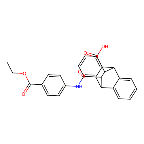 12-((4-(ethoxycarbonyl)phenyl)carbamoyl)-9,10-dihydro-9,10-ethanoanthracene-11-carboxylic acid structure