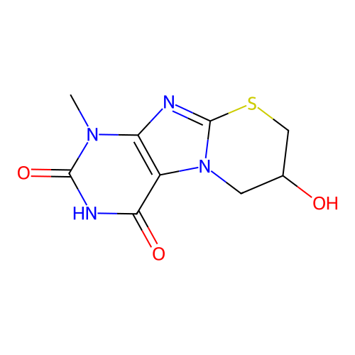 7-hydroxy-1-methyl-7,8-dihydro-1H-[1,3]thiazino[2,3-f]purine-2,4(3H,6H)-dione structure