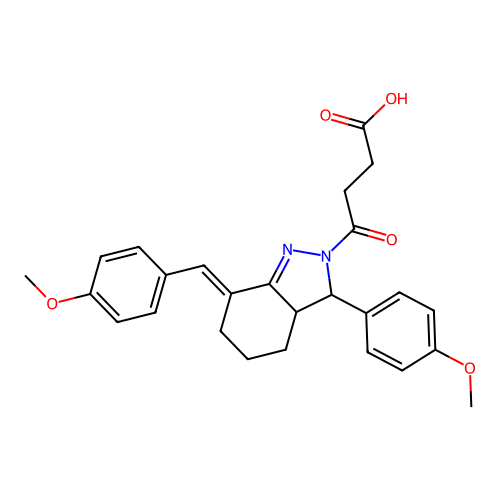 (E)-4-(7-(4-methoxybenzylidene)-3-(4-methoxyphenyl)-3,3a,4,5,6,7-hexahydro-2H-indazol-2-yl)-4-oxobutanoic acid structure