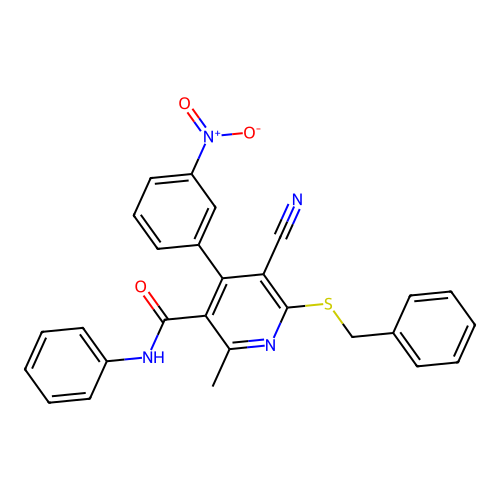 6-(benzylthio)-5-cyano-2-methyl-4-(3-nitrophenyl)-N-phenylnicotinamide structure