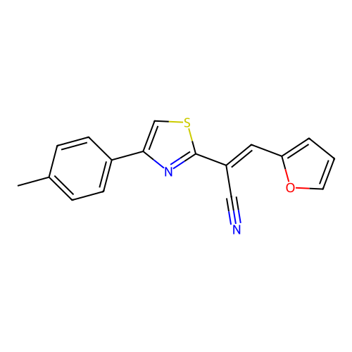 (2E)-3-(furan-2-yl)-2-[4-(4-methylphenyl)-1,3-thiazol-2-yl]prop-2-enenitrile structure