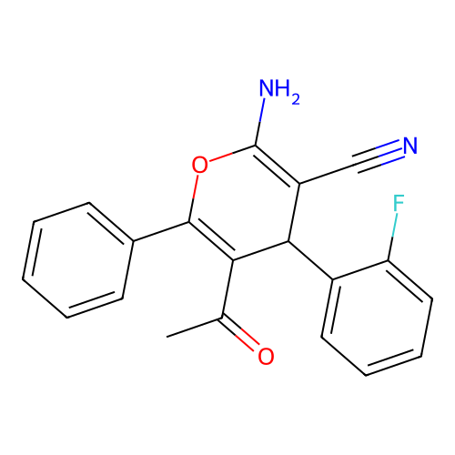 5-acetyl-2-amino-4-(2-fluorophenyl)-6-phenyl-4H-pyran-3-carbonitrile structure