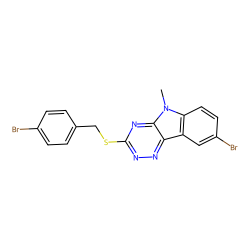 8-bromo-3-[(4-bromobenzyl)sulfanyl]-5-methyl-5H-[1,2,4]triazino[5,6-b]indole structure