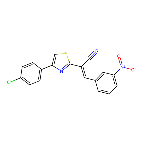 (2E)-2-[4-(4-chlorophenyl)-1,3-thiazol-2-yl]-3-(3-nitrophenyl)prop-2-enenitrile structure