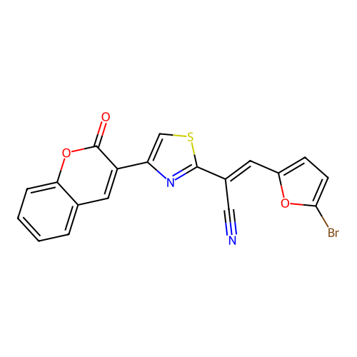 3-(5-bromo-2-furyl)-2-[4-(2-oxo-2H-chromen-3-yl)-1,3-thiazol-2-yl]acrylonitrile structure
