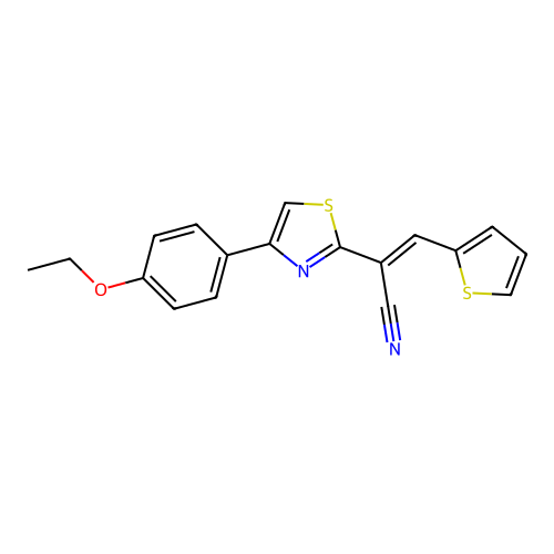 (E)-2-(4-(4-ethoxyphenyl)thiazol-2-yl)-3-(thiophen-2-yl)acrylonitrile structure