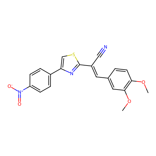 (2E)-3-(3,4-dimethoxyphenyl)-2-[4-(4-nitrophenyl)-1,3-thiazol-2-yl]prop-2-enenitrile structure