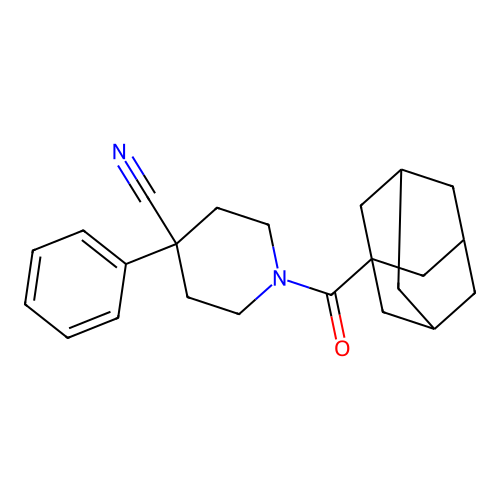 1-((1r,3R,5S)-adamantane-1-carbonyl)-4-phenylpiperidine-4-carbonitrile structure