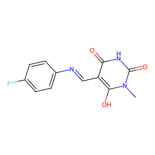 5-{[(4-fluorophenyl)amino]methylene}-1-methyl-2,4,6(1H,3H,5H)-pyrimidinetrione structure