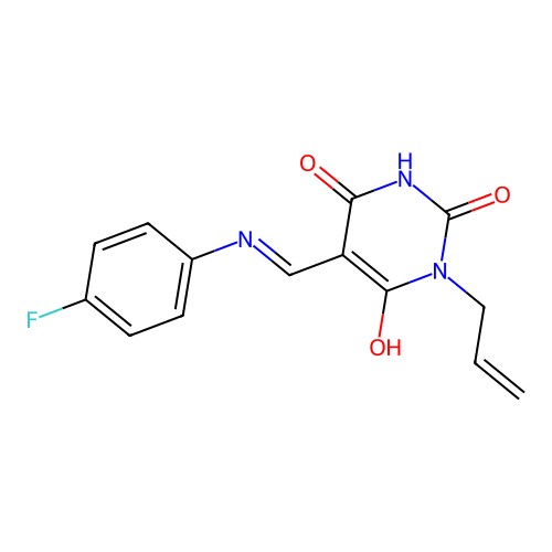 1-allyl-5-{[(4-fluorophenyl)amino]methylene}-2,4,6(1H,3H,5H)-pyrimidinetrione structure