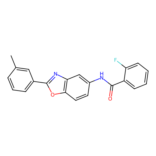 2-fluoro-N-[2-(3-methylphenyl)-1,3-benzoxazol-5-yl]benzamide structure