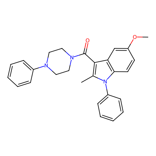 (5-methoxy-2-methyl-1-phenyl-1H-indol-3-yl)(4-phenylpiperazin-1-yl)methanone structure