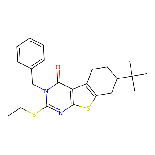 3-benzyl-7-(tert-butyl)-2-(ethylthio)-5,6,7,8-tetrahydrobenzo[4,5]thieno[2,3-d]pyrimidin-4(3H)-one structure