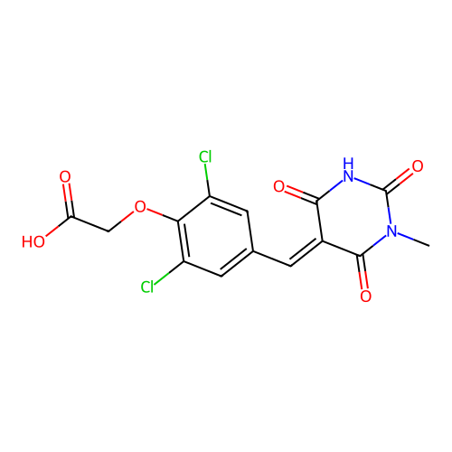 2,6-DICHLORO-4-{[(5Z)-1-METHYL-2,4,6-TRIOXO-1,3-DIAZINAN-5-YLIDENE]METHYL}PHENOXYACETIC ACID structure