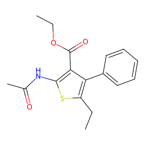 Ethyl 2-(acetylamino)-5-ethyl-4-phenyl-3-thiophenecarboxylate structure