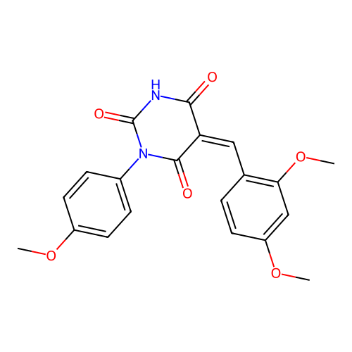 (Z)-5-(2,4-dimethoxybenzylidene)-1-(4-methoxyphenyl)pyrimidine-2,4,6(1H,3H,5H)-trione structure