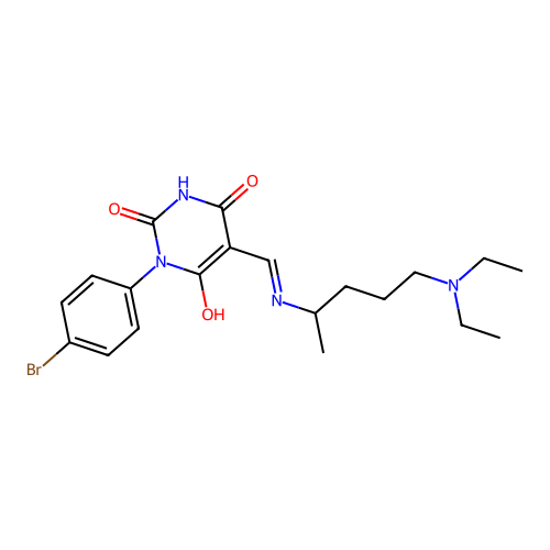 (Z)-1-(4-bromophenyl)-5-(((5-(diethylamino)pentan-2-yl)amino)methylene)pyrimidine-2,4,6(1H,3H,5H)-trione structure