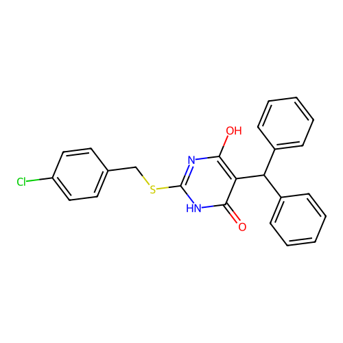 2-[(4-chlorobenzyl)sulfanyl]-5-(diphenylmethyl)pyrimidine-4,6-diol structure
