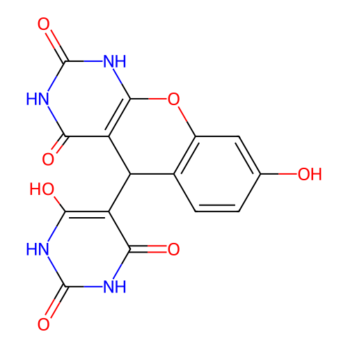5-(2,4,6-trihydroxypyrimidin-5-yl)-5H-chromeno[2,3-d]pyrimidine-2,4,8-triol structure