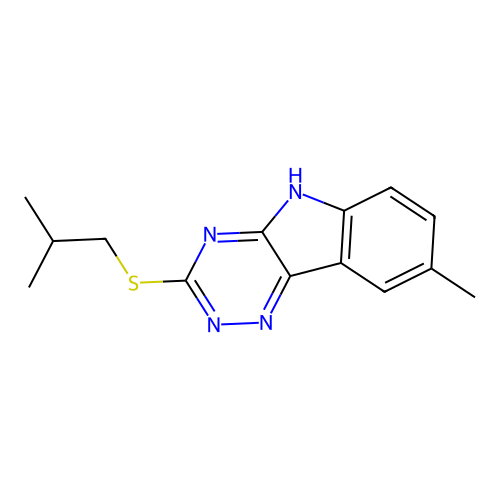 3-(isobutylsulfanyl)-8-methyl-5H-[1,2,4]triazino[5,6-b]indole structure
