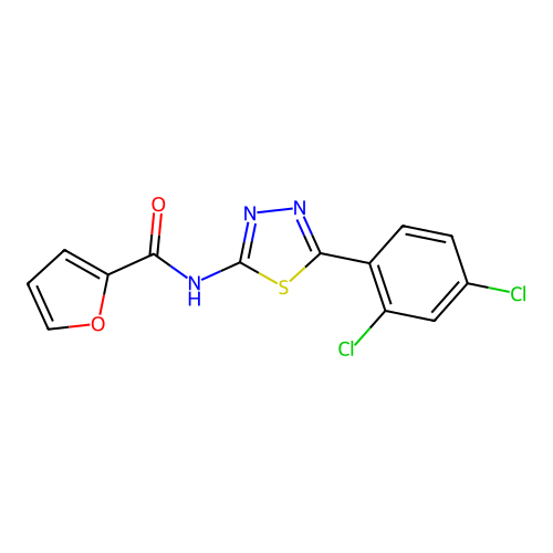 N-[5-(2,4-dichlorophenyl)-1,3,4-thiadiazol-2-yl]-2-furamide structure
