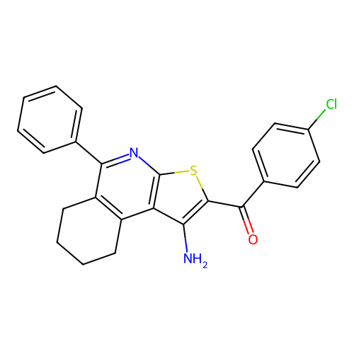 (1-amino-5-phenyl-6,7,8,9-tetrahydrothieno[2,3-c]isoquinolin-2-yl)(4-chlorophenyl)methanone structure