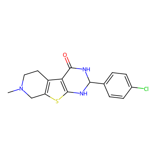 2-(4-chlorophenyl)-7-methyl-2,3,5,6,7,8-hexahydropyrido[4',3':4,5]thieno[2,3-d]pyrimidin-4(1H)-one structure