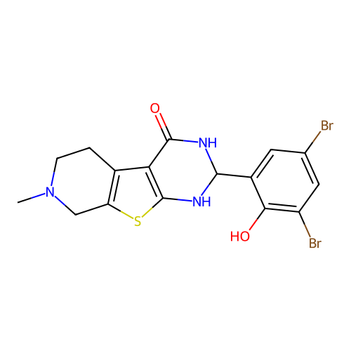 2-(3,5-dibromo-2-hydroxyphenyl)-7-methyl-2,3,5,6,7,8-hexahydropyrido[4',3':4,5]thieno[2,3-d]pyrimidin-4(1H)-one structure