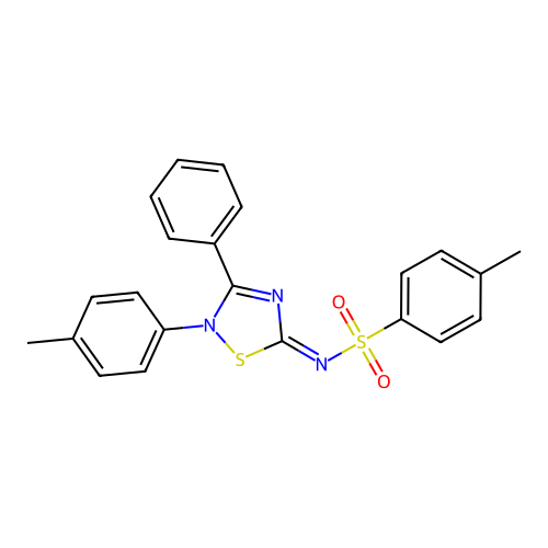 (E)-4-methyl-N-(3-phenyl-2-(p-tolyl)-1,2,4-thiadiazol-5(2H)-ylidene)benzenesulfonamide structure
