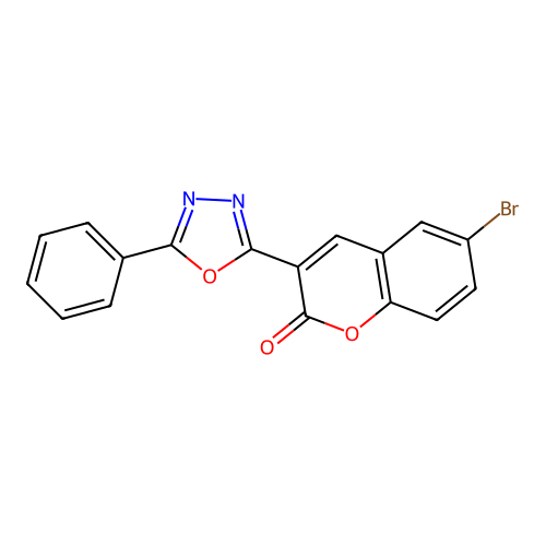 6-bromo-3-(5-phenyl-1,3,4-oxadiazol-2-yl)-2H-chromen-2-one structure