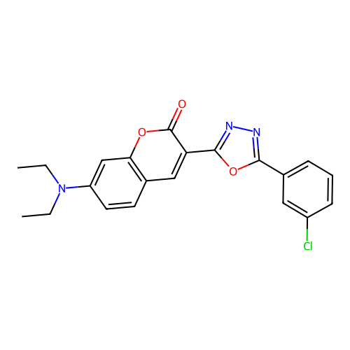 3-[5-(3-chlorophenyl)-1,3,4-oxadiazol-2-yl]-7-(diethylamino)-2H-chromen-2-one structure