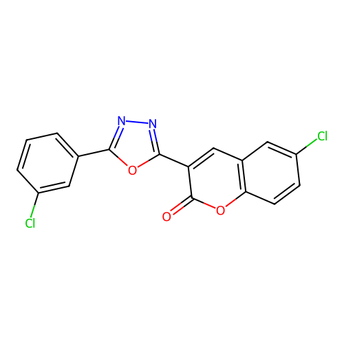 6-chloro-3-[5-(3-chlorophenyl)-1,3,4-oxadiazol-2-yl]-2H-chromen-2-one structure