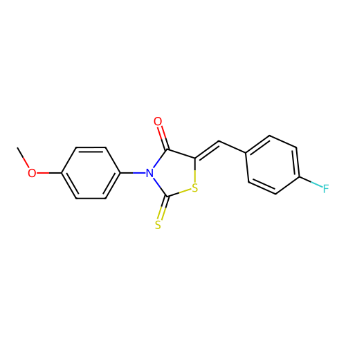 (5Z)-5-(4-fluorobenzylidene)-3-(4-methoxyphenyl)-2-thioxo-1,3-thiazolidin-4-one structure