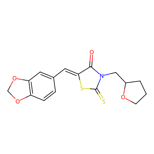 (5Z)-5-(1,3-benzodioxol-5-ylmethylidene)-3-(oxolan-2-ylmethyl)-2-sulfanylidene-1,3-thiazolidin-4-one structure