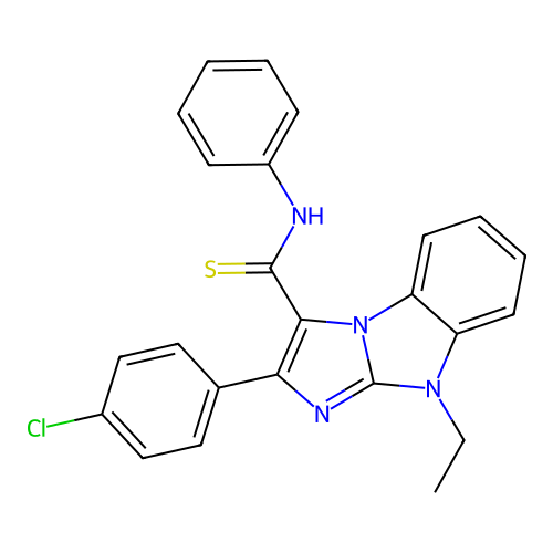 2-(4-chlorophenyl)-4-ethyl-N-phenylimidazo[1,2-a]benzimidazole-1-carbothioamide structure
