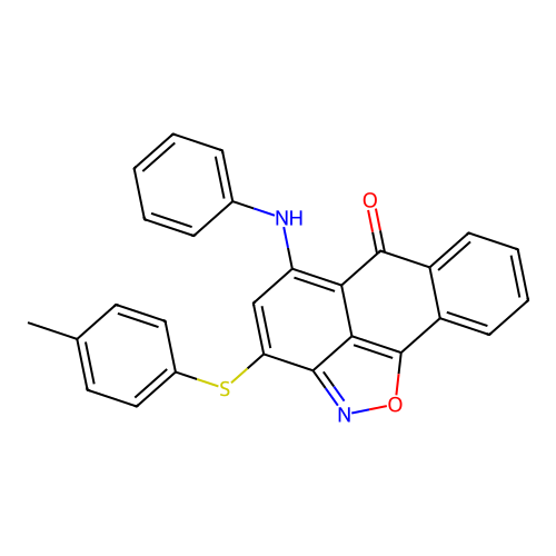 5-(phenylamino)-3-(p-tolylthio)-6H-anthra[1,9-cd]isoxazol-6-one structure