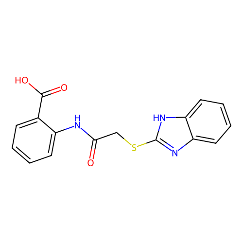 2-{[(1H-benzimidazol-2-ylsulfanyl)acetyl]amino}benzoic acid structure