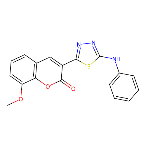 8-methoxy-3-[5-(phenylamino)-1,3,4-thiadiazol-2-yl]-2H-chromen-2-one structure