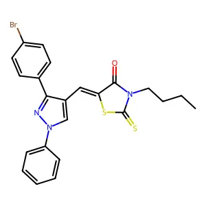 (5Z)-5-{[3-(4-bromophenyl)-1-phenyl-1H-pyrazol-4-yl]methylidene}-3-butyl-2-thioxo-1,3-thiazolidin-4-one structure