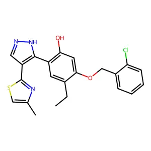 5-[(2-chlorobenzyl)oxy]-4-ethyl-2-[4-(4-methyl-1,3-thiazol-2-yl)-1H-pyrazol-3-yl]phenol structure