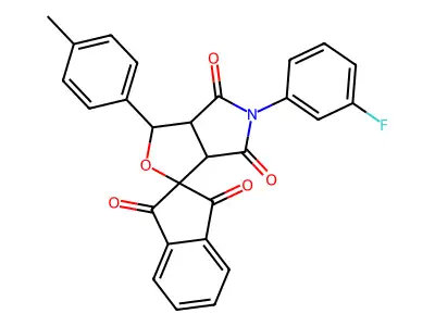 5-(3-fluorophenyl)-1-(4-methylphenyl)spiro[3a,6a-dihydro-1H-furo[3,4-c]pyrrole-3,2'-indene]-1',3',4,6-tetrone structure
