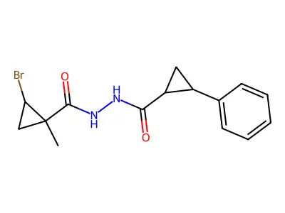 2-bromo-1-methyl-N'-[(2-phenylcyclopropyl)carbonyl]cyclopropanecarbohydrazide structure