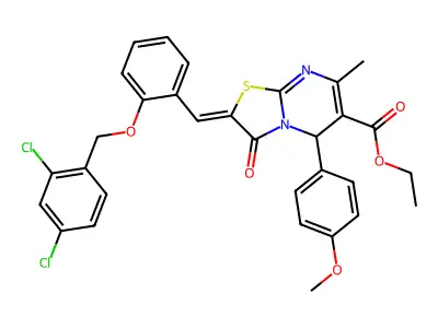 (Z)-ethyl 2-(2-((2,4-dichlorobenzyl)oxy)benzylidene)-5-(4-methoxyphenyl)-7-methyl-3-oxo-3,5-dihydro-2H-thiazolo[3,2-a]pyrimidine-6-carboxylate structure