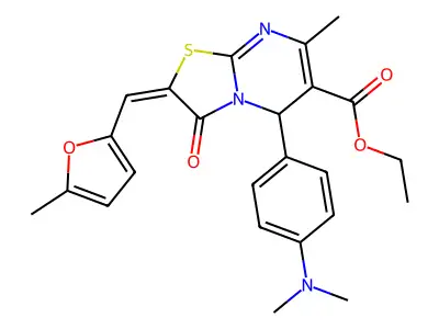 ethyl (2E)-5-[4-(dimethylamino)phenyl]-7-methyl-2-[(5-methylfuran-2-yl)methylidene]-3-oxo-2H,3H,5H-[1,3]thiazolo[3,2-a]pyrimidine-6-carboxylate structure