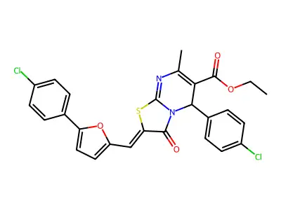 ethyl (2Z)-5-(4-chlorophenyl)-2-{[5-(4-chlorophenyl)furan-2-yl]methylidene}-7-methyl-3-oxo-2,3-dihydro-5H-[1,3]thiazolo[3,2-a]pyrimidine-6-carboxylate structure